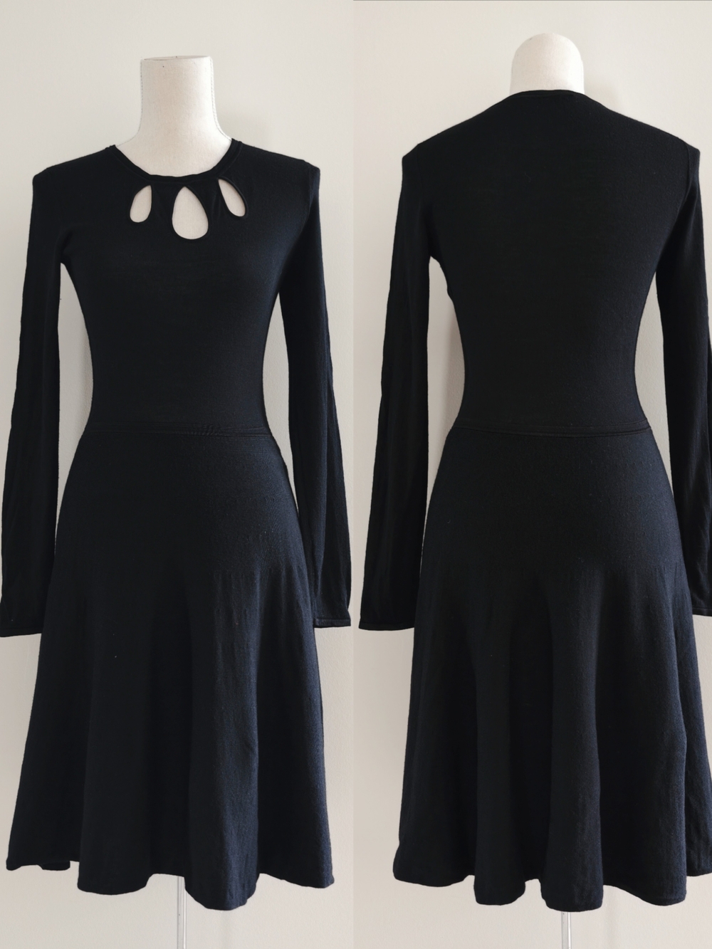 Like New Hugo Boss Wool Long-Sleeve Cutout Fit & Flare Dress In Black
